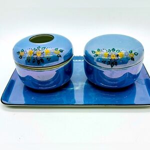 Vtg Japan Noritake 5 pc Dresser Set Tray Hair Receiver and Trinket Green Label